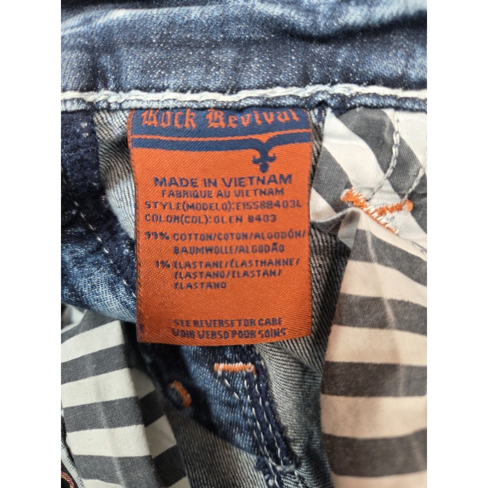 Rock Revival Olen Jeans Mens 34x32 (31tag) Blue Distressed Stretch - Picture 8 of 9